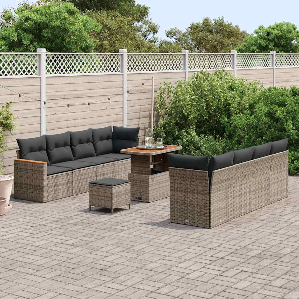Garten-Sofa-Set mit Kissen mit Speicher Grau Poly Rattan